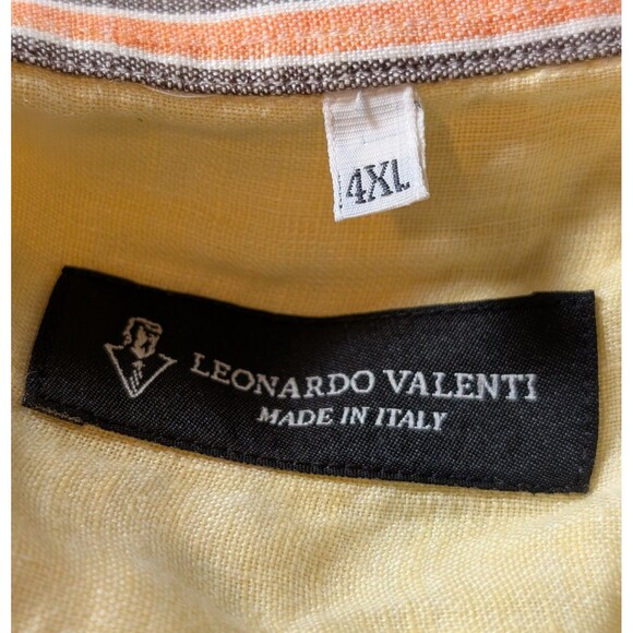 Leonardo Valenti Size 4XL Linen Shirt Made In Italy Long Sleeve Yellow Coastal - Picture 5 of 8